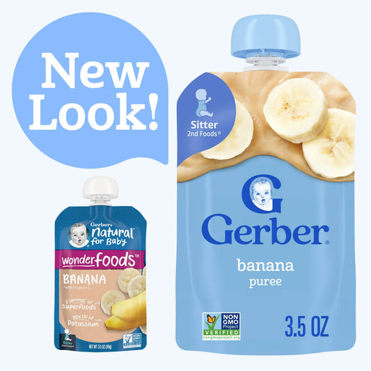 Gerber Comida para Bebés Etapa 2, Puré de Plátano, Bolsa de 3.5 oz