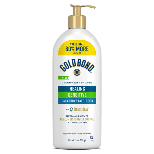 Gold Bond Loción y Crema para Manos y Cuerpo para Pieles Sensibles Curativas para Pieles Secas y Sensibles, Tamaño Económico 21 oz