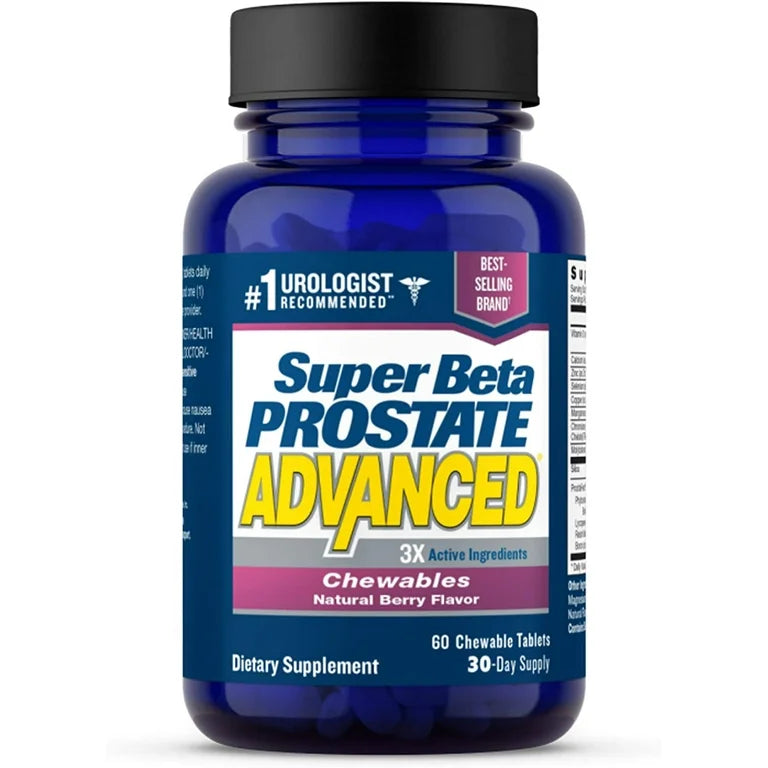 Super Beta Prostate Advanced con Beta-Sitosterol, Suplemento para Hombre, 60 Comprimidos Masticables, Baya