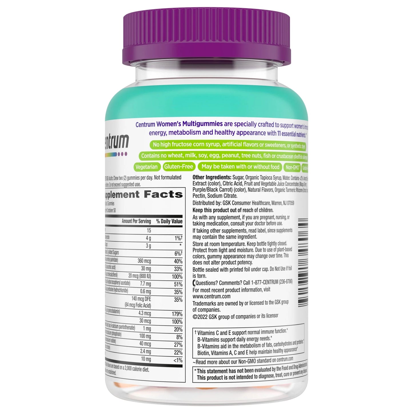 Centrum Gomitas Multivitamínicas para Mujer Sabores de Frutas Tropicales Elaborados con Sabores Naturales, 100 Unidades, Suministro para 50 Días