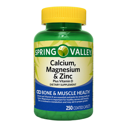 Spring Valley - Calcium Magnesium and Zinc, Plus Vitamin D3, 250 Coated Caplets (3) Unflavored 250 Count (Pack of 3)