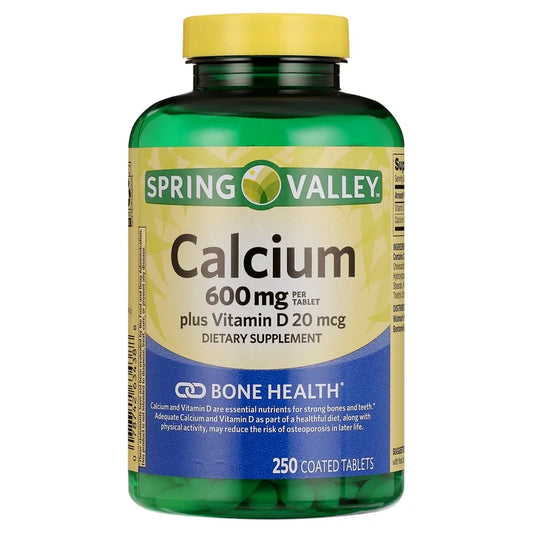 Spring Valley Tabletas de Calcio y Vitamina D, Suplemento Dietético, 600 mg, 250 Unidades