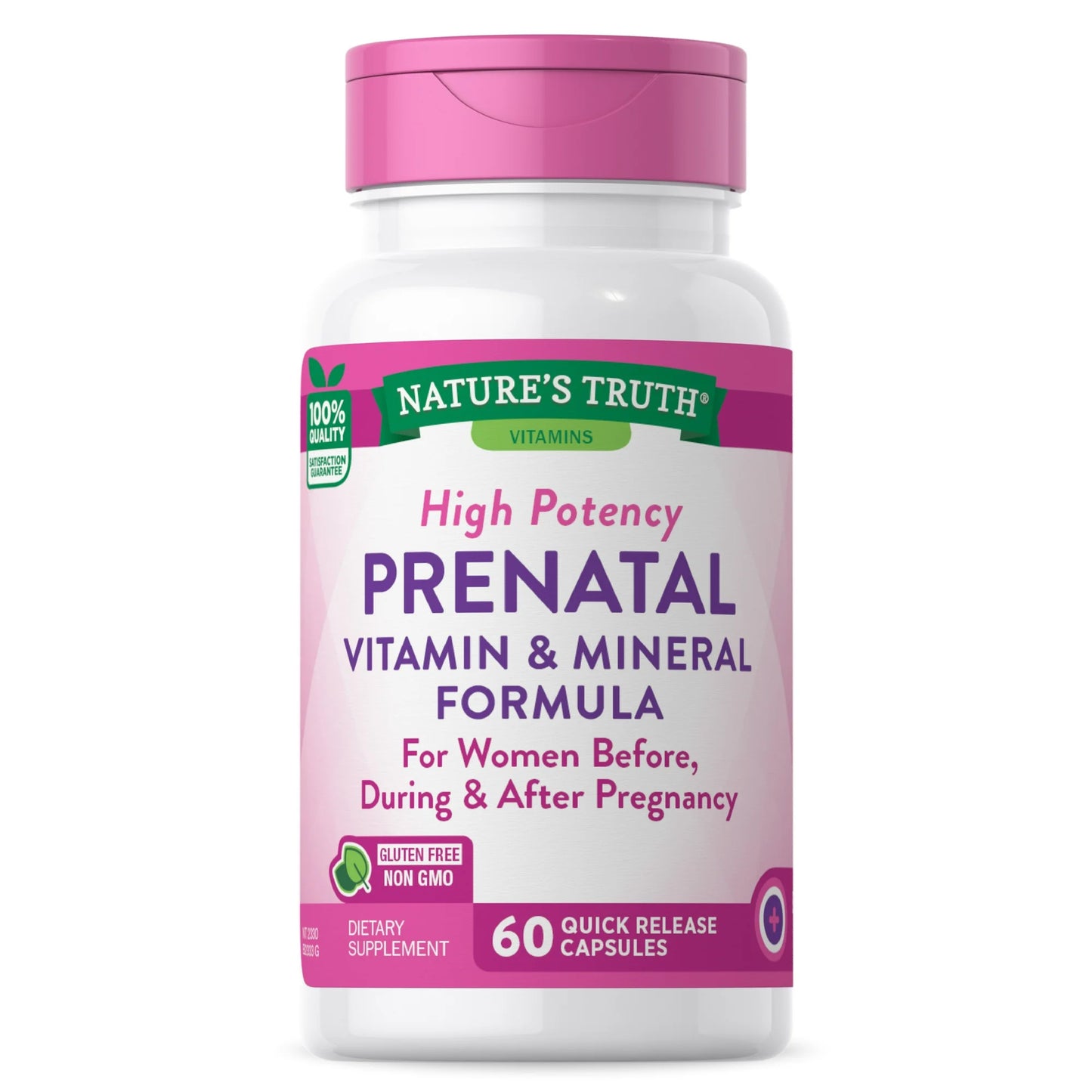 Vitaminas Prenatales con Ácido Fólico 60 Cápsulas sin OGM y sin Gluten por Nature's Truth
