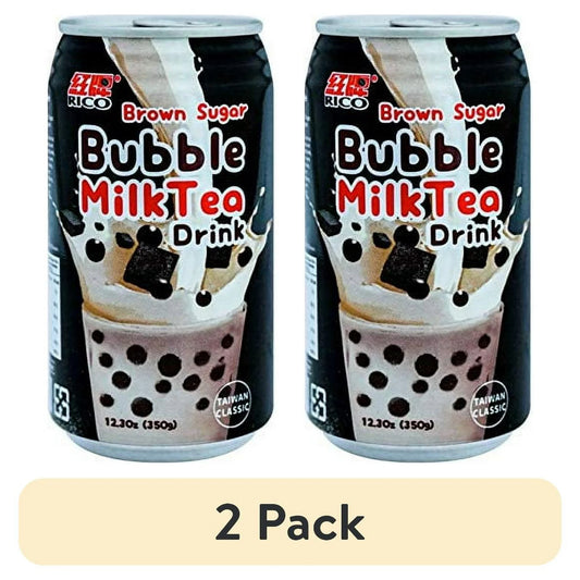 (Paquete de 2) Rico Bubble Milk Tea Bebida Sabor Azúcar Moreno, Lata de 12.3 oz