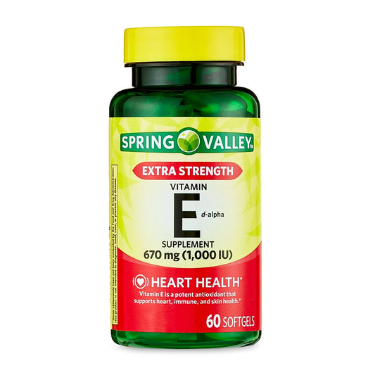 Spring Valley Cápsulas Blandas de Vitamina E D-alfa de Potencia Extra 670 mg (1000 UI), 60 Unidades