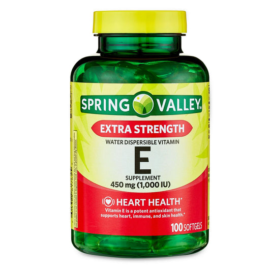 Spring Valley Cápsulas Blandas de Vitamina E Dispersables en Agua de Potencia Extra 450 mg (1000 UI), 100 Unidades