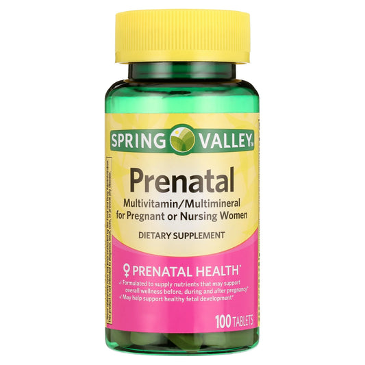 Spring Valley Multivitamínico/multimineral Prenatal para Mujeres Embarazadas y Lactantes Tabletas de Suplemento Dietético, 100 Unidades