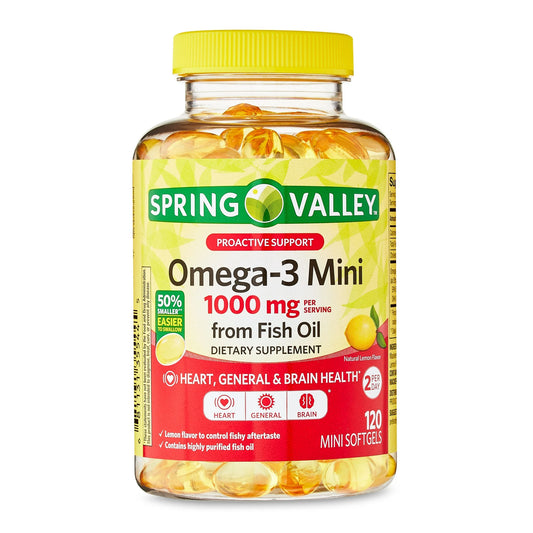 Spring Valley Suplemento Dietético de Aceite de Pescado Omega-3 Mini Proactive Support, 1000 mg, 120 Unidades