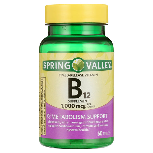 Spring Valley Tabletas de Vitamina B12 de Liberación Temporal, 1000 Mcg, 60 Unidades