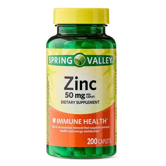 Spring Valley Comprimidos de Suplemento Dietético de Zinc para la Salud Inmunológica, 50 mg, 200 Unidades