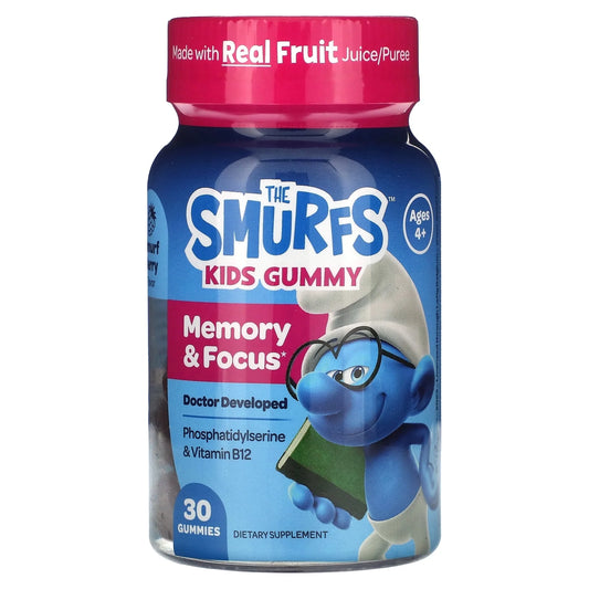 The Smurfs, Gominolas para la Memoria y el Enfoque de los Niños, Bayas Húmedas, Mayores de 4 Años, 30 Gomitas