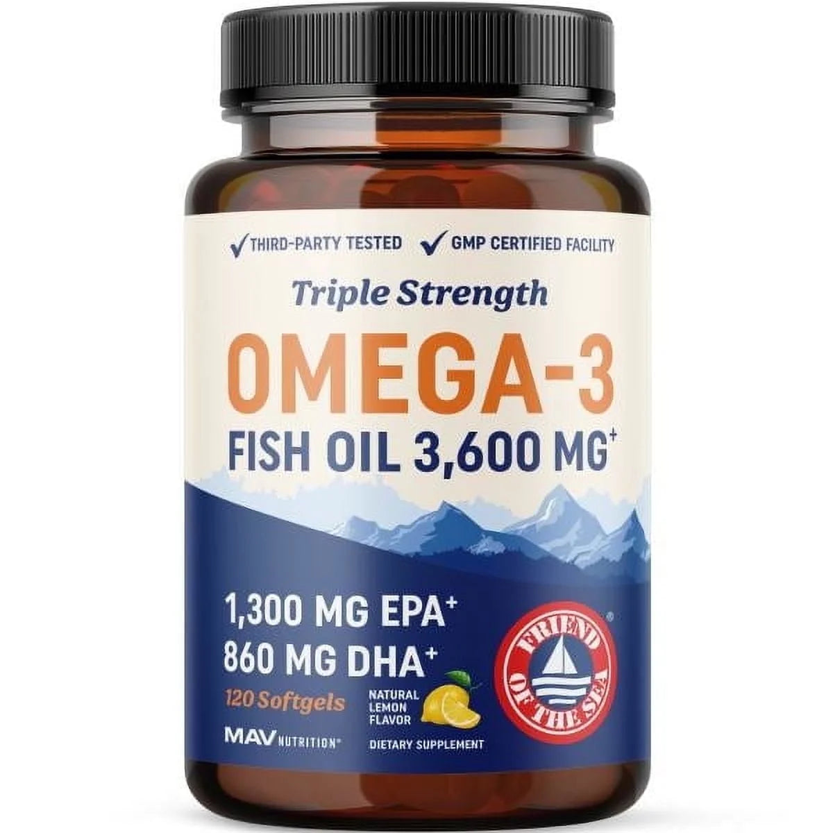 Triple Aceite de Pescado Omega 3 Potencia 3600 mg EPA y DHA Más de 2100 mg de Ácidos Grasos Omega-3 1300 mg EPA + 860 mg DHA Aceite de Pescado sin Eructar Suplementos Omega 3 120 Uds