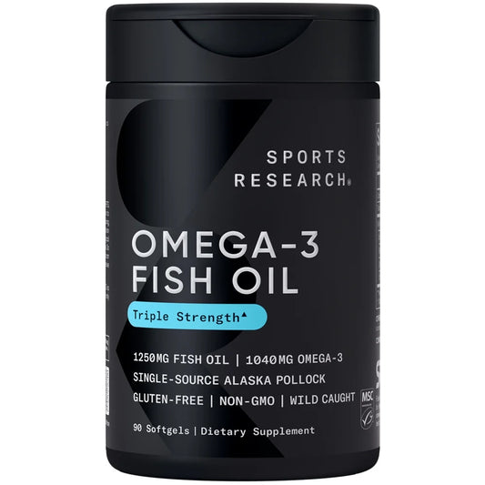 Sports Research Suplemento sin Eructo de Aceite de Pescado Omega 3 de Triple Potencia Ácidos Grasos EPA DHA (90 Cápsulas Blandas)