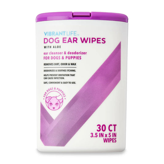 Vibrant Life Toallitas para las Orejas de Perro con Aloe, 30 Unidades. Limpieza de Toallitas para las Orejas Del Perro.