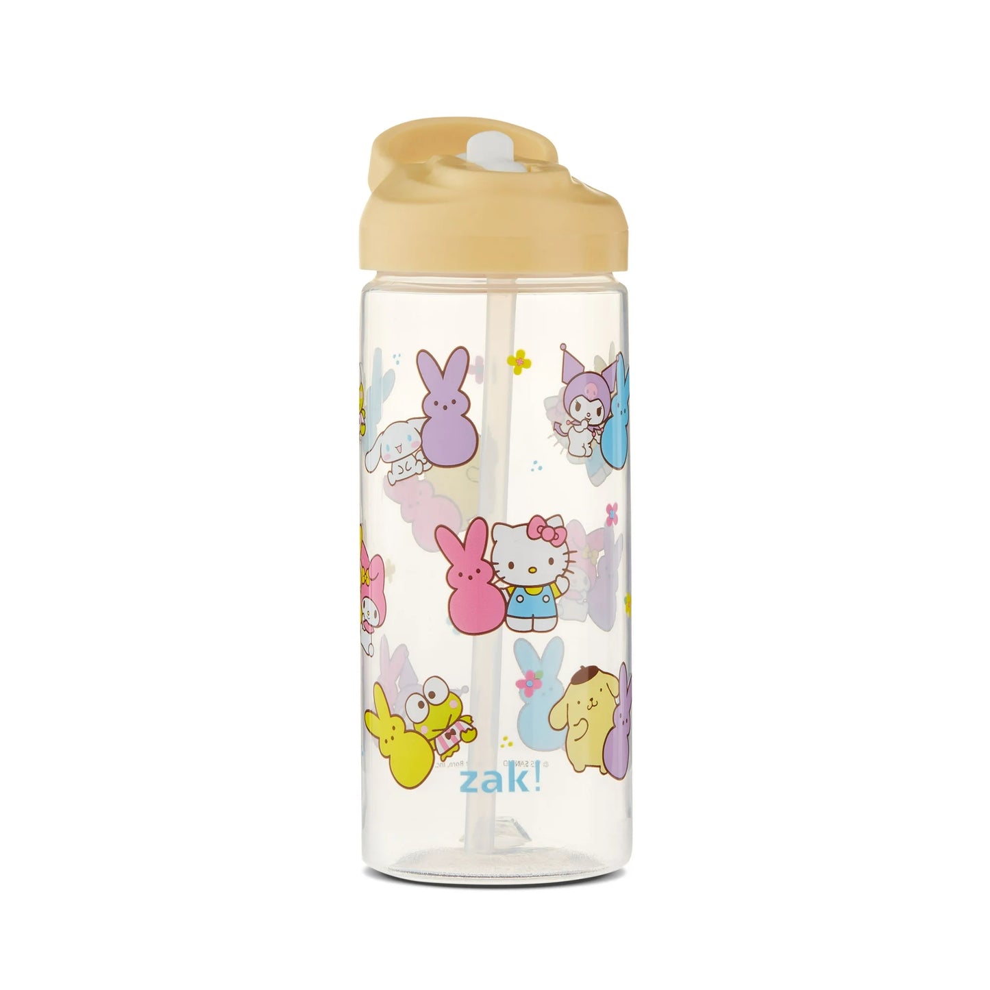 Zak Designs Hello Kitty Peeps Clear 16oz PP Kids Murphy Bottle with Built In Carry Handle and Flip Up Straw