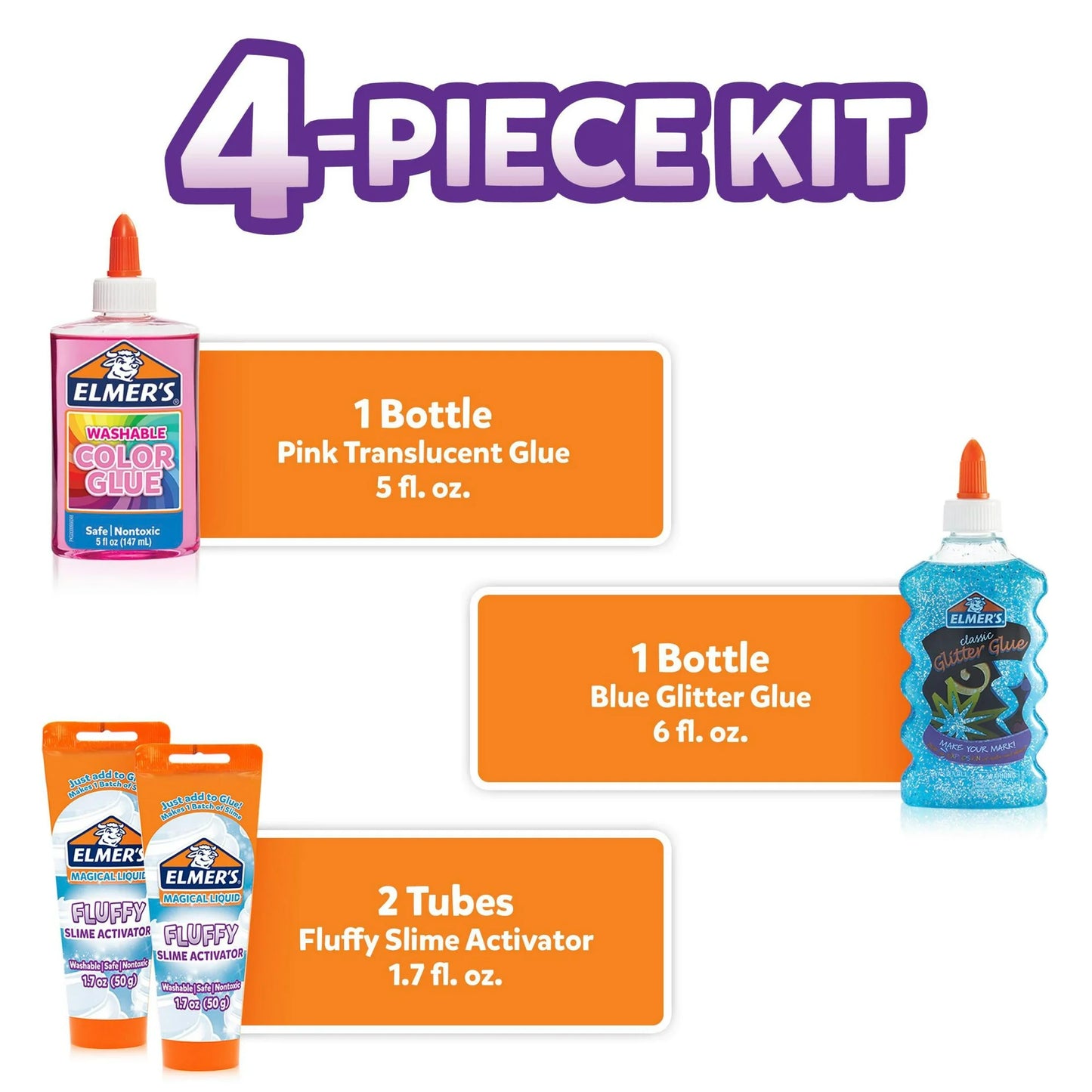 Elmer's Elmer's Elmer's Kit Slime Esponjoso Incluye Pegamento Translúcido Pegamento con Purpurina Activador de Elmer's Slime, 4 Unidades