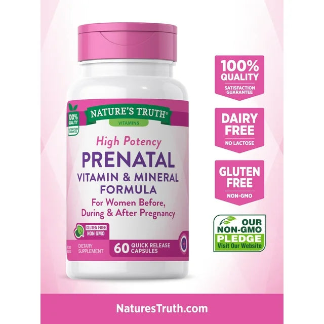 Vitaminas Prenatales con Ácido Fólico 60 Cápsulas sin OGM y sin Gluten por Nature's Truth