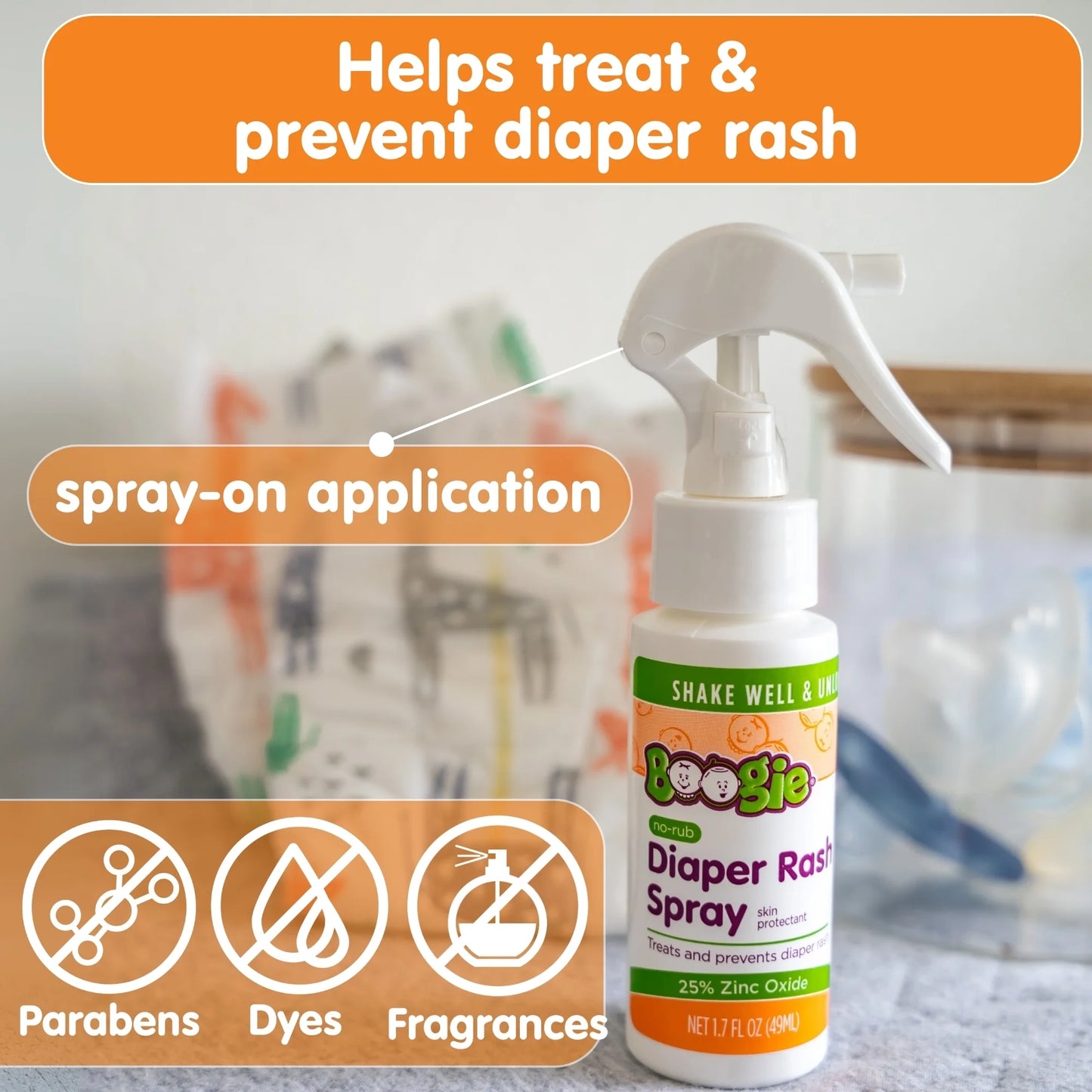 Boogie Aerosol Líquido para Pañales sin Frotar con Xido de Zinc, 1.7 fl oz