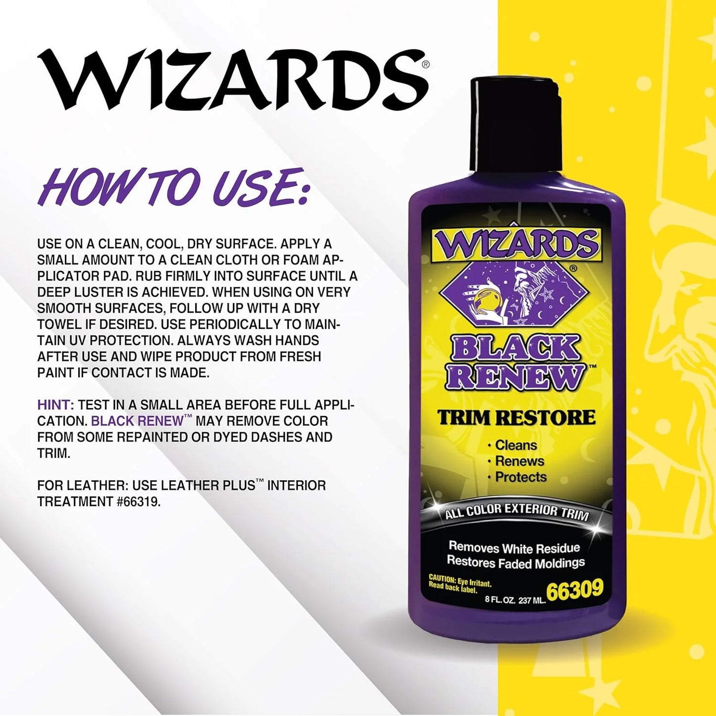 Wizards Products Negro Renovar Restaurador de Borde de Coche Restaurador de Goma y Plástico, 8 fl oz