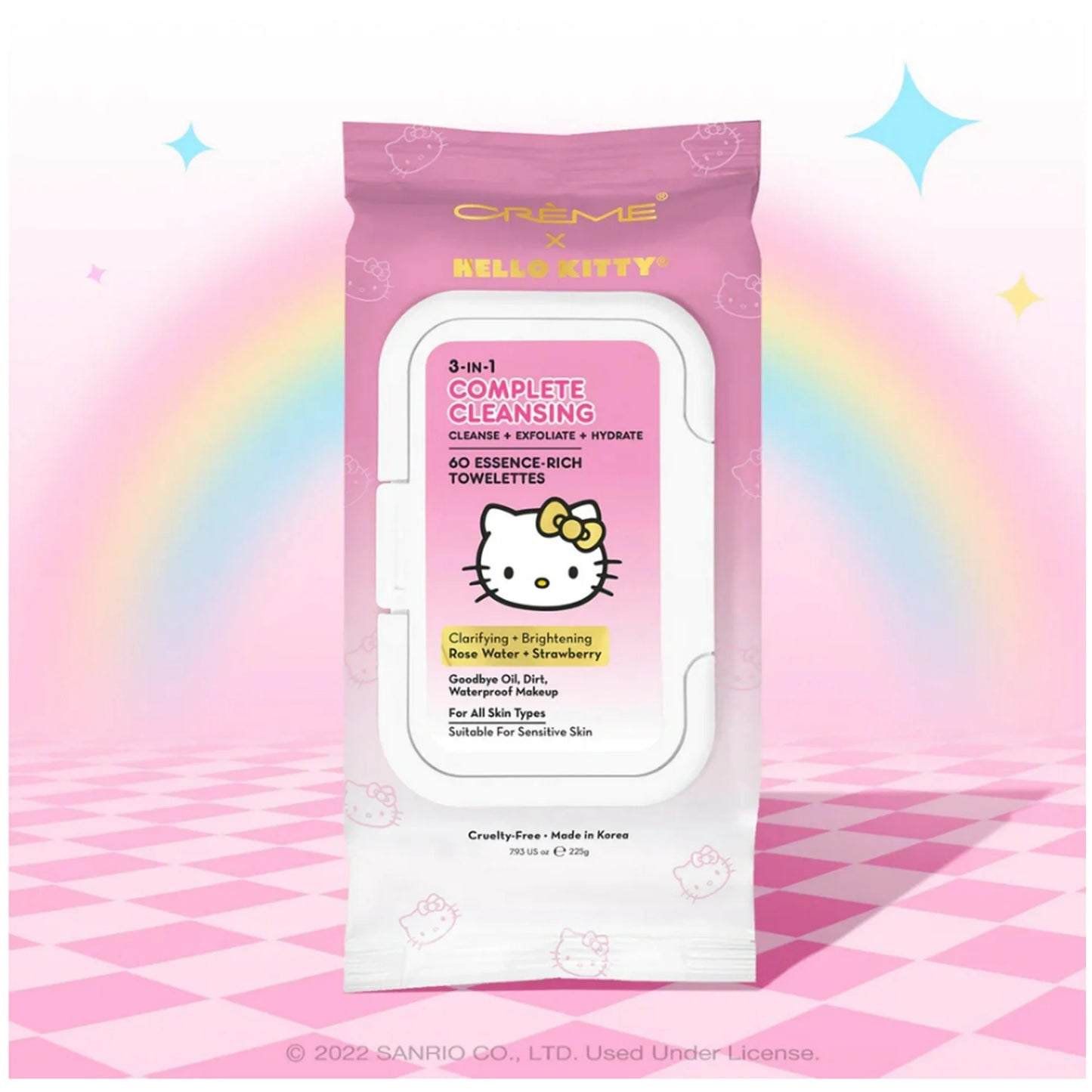 The Crème Shop Toallitas Faciales de Limpieza Completa 3 en 1 Hello Kitty 60 Toallitas, 8,28 oz.
