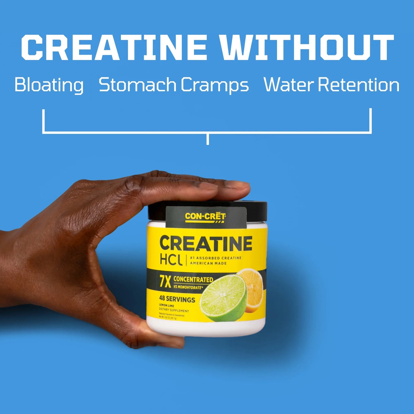 CON-CRET Creatina HCl Patentada Lima Limón en Polvo, Suplemento de Entrenamiento, 48 Porciones