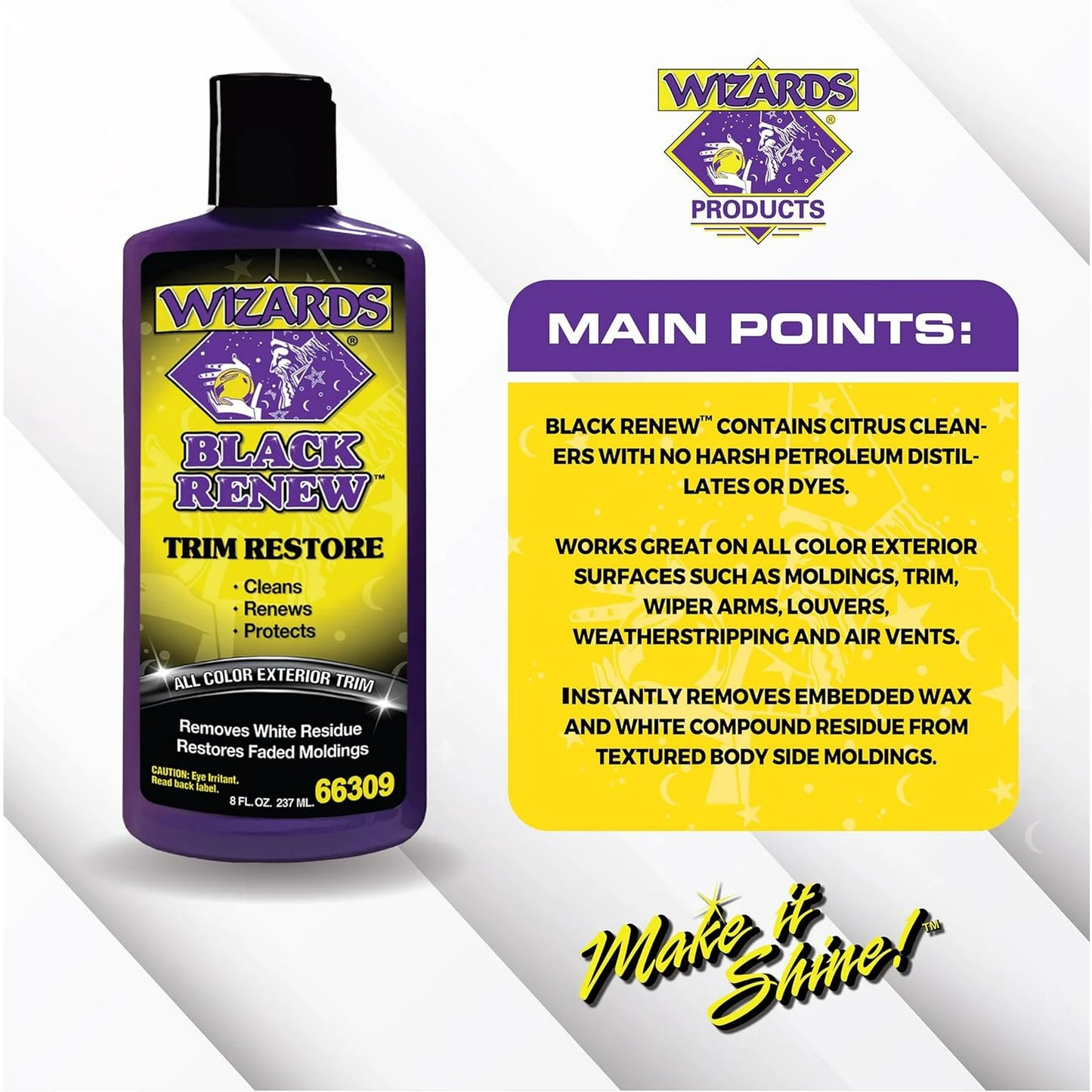 Wizards Products Negro Renovar Restaurador de Borde de Coche Restaurador de Goma y Plástico, 8 fl oz