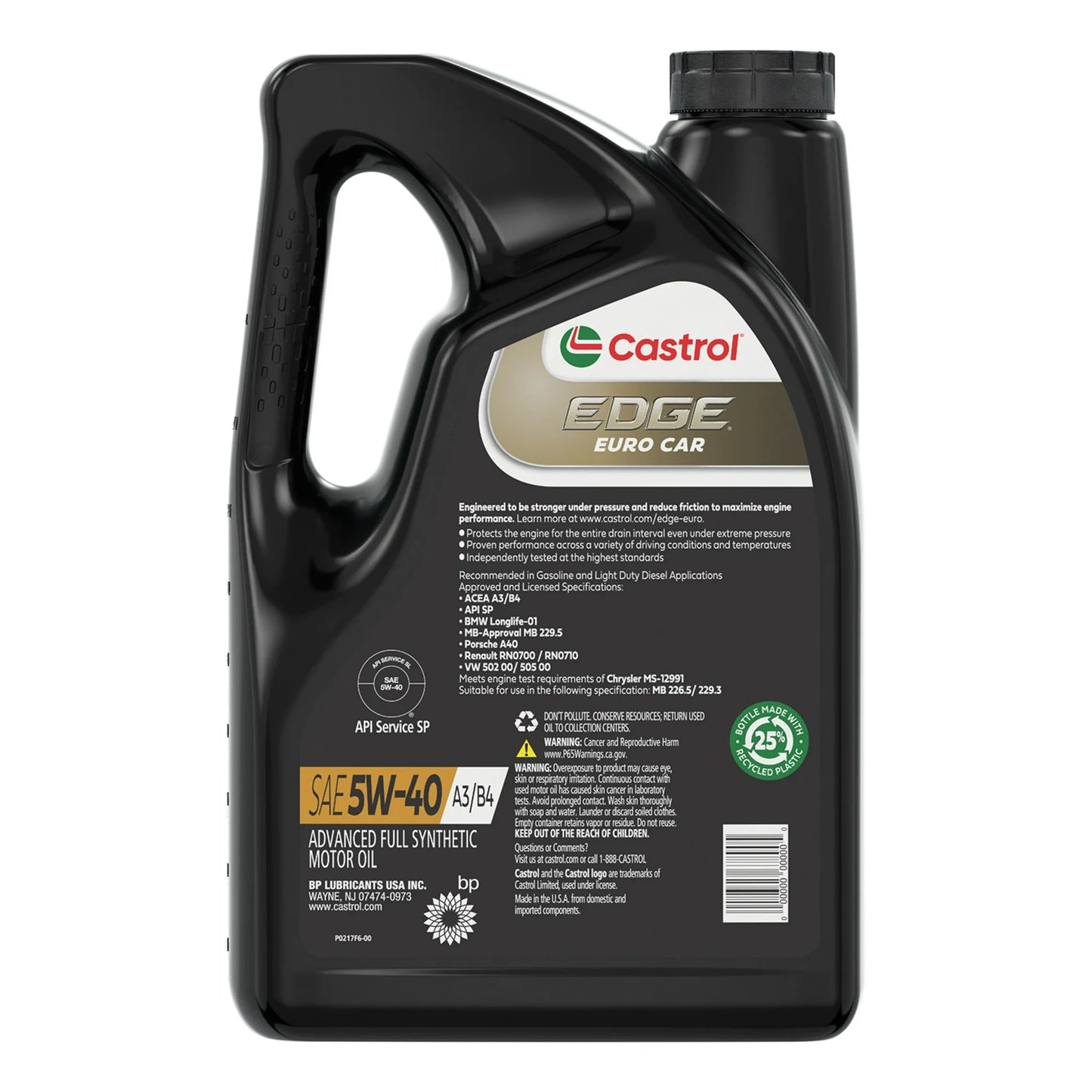 EDGE Euro Castrol 5W-40 A3/B4 Aceite de Motor Sintético Avanzado, 5 Cuartos de Galón