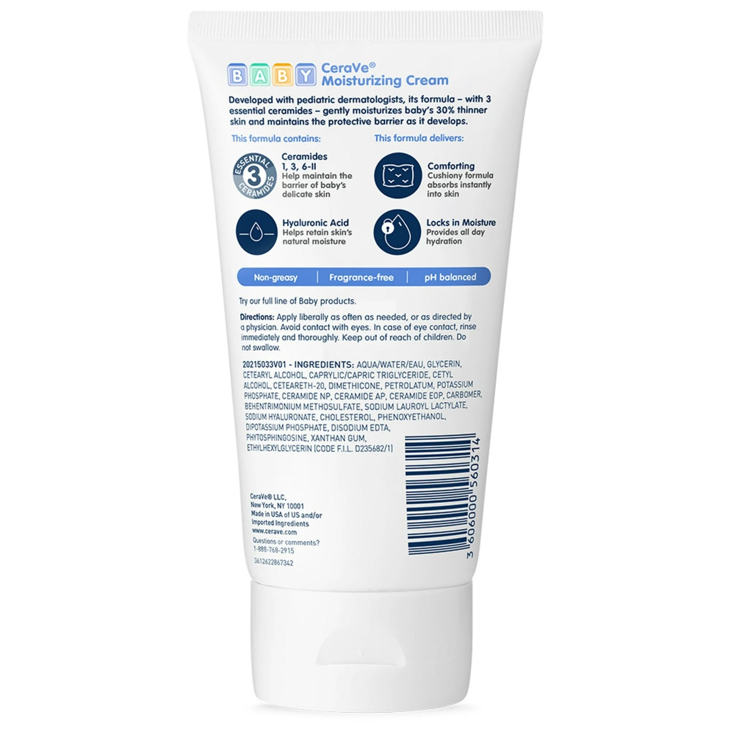 CeraVe Baby Crema Hidratante Suave Hidratante para Baby y Niños Pequeños, 5 oz
