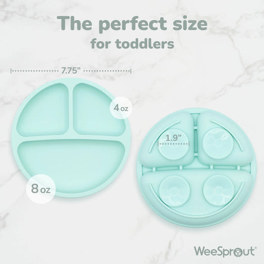 WeeSprout Platos de Succión con Tapa para Bebés y Niños Pequeños, 100% Silicona, Vajilla Que Se Mantiene en Su Sitio, Paquete de 3