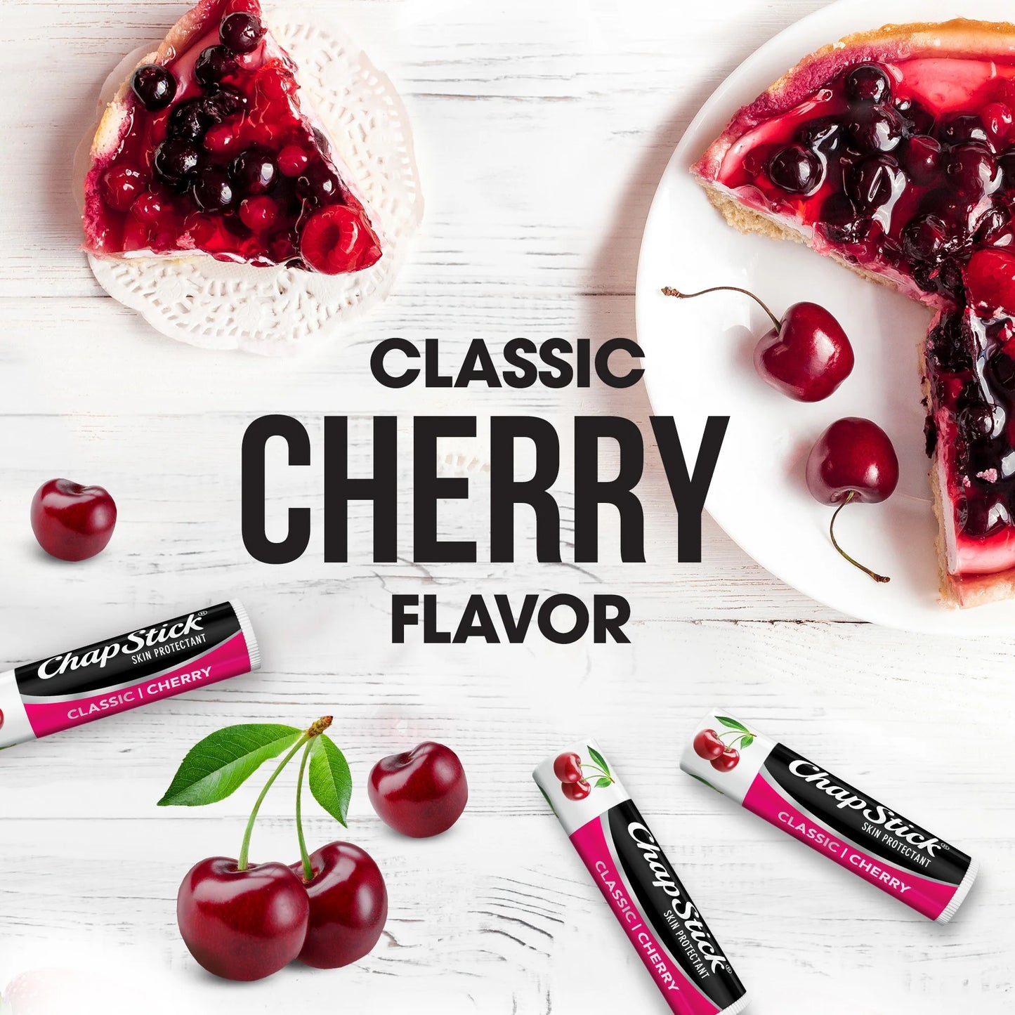 ChapStick Tubo de Bálsamo Labial Protector de la Piel con Sabor a Cereza Clásica, 0.15 oz, Paquete de 3