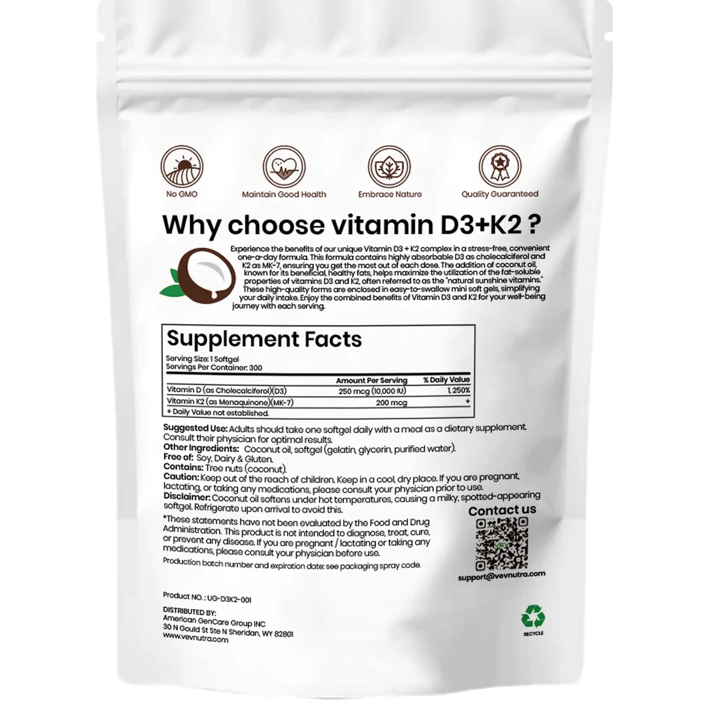 VEV Vitamina D3 K2 con Aceite de Coco Virgen, D3 10000IU+K2 200mcg, 300 Cápsulas Blandas