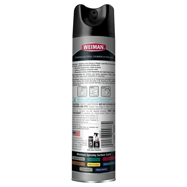 Weiman Limpiador y Abrillantador en Spray de Acero Inoxidable para Electrodomésticos y Cocina, 12 oz, Aroma Floral