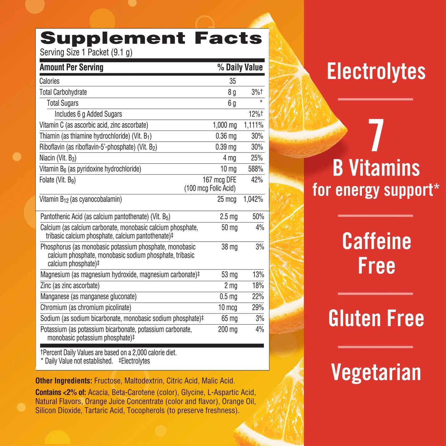 Emergen-C 1000 Mg de Vitamina C en Polvo para Apoyo Inmunológico Diario con Zinc y Manganeso, Súper Naranja - 10 Unidades