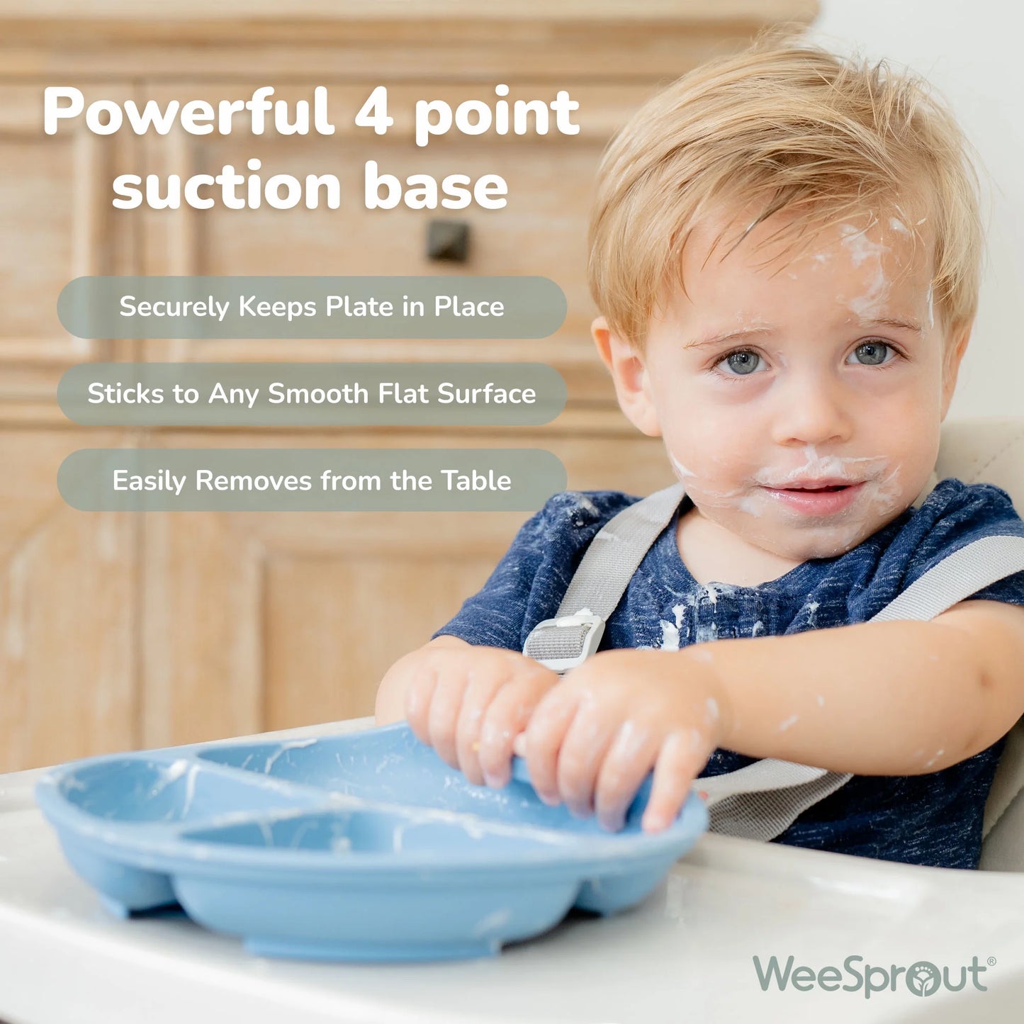 WeeSprout Platos de Succión con Tapa para Bebés y Niños Pequeños, 100% Silicona, Vajilla Que Se Mantiene en Su Sitio, Paquete de 3