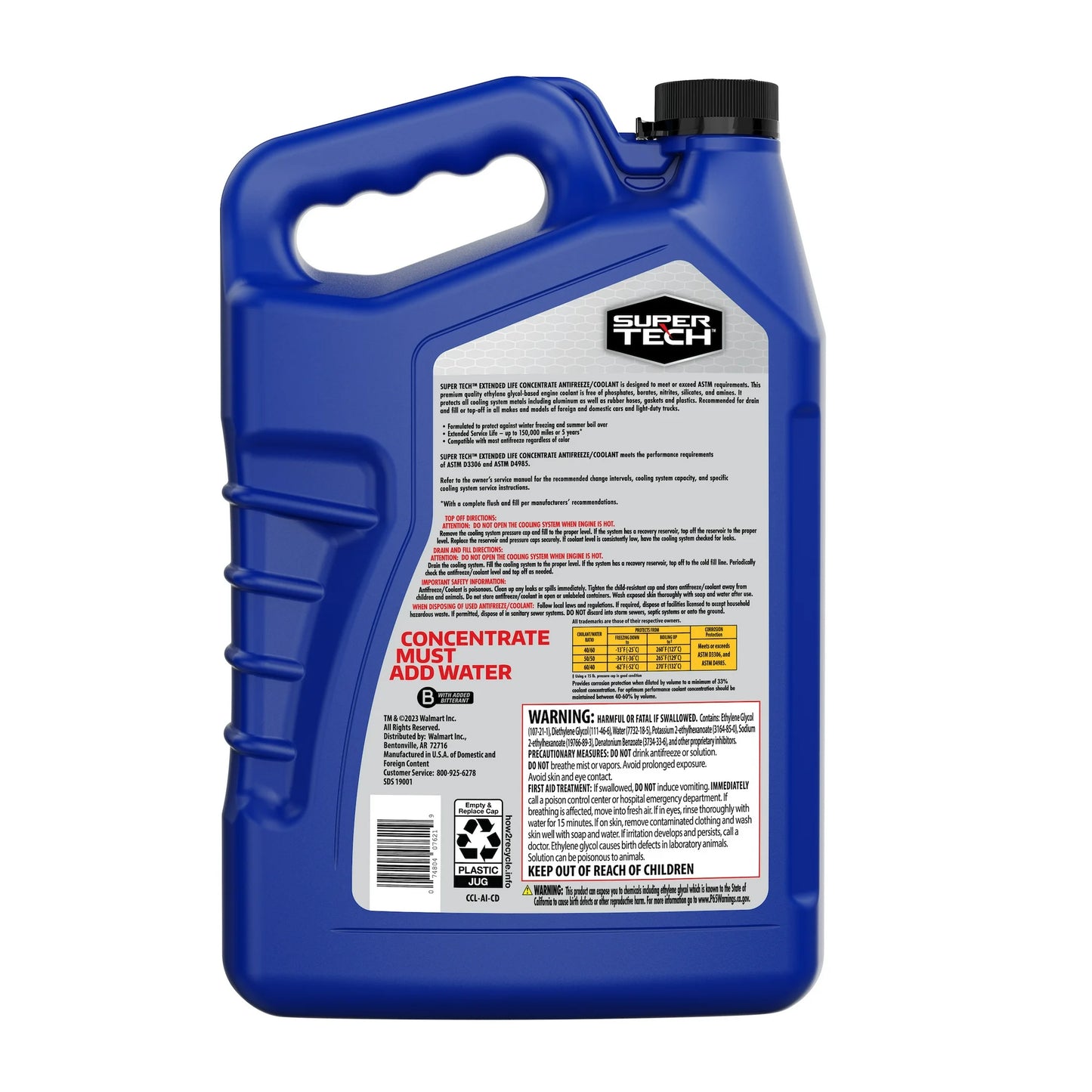 Super Tech Concentrado de Larga Duración Antifreeze y Coolant 5 Años 150,000 Millas para Todos los Vehículos 1 Galón (3.78 Litros)