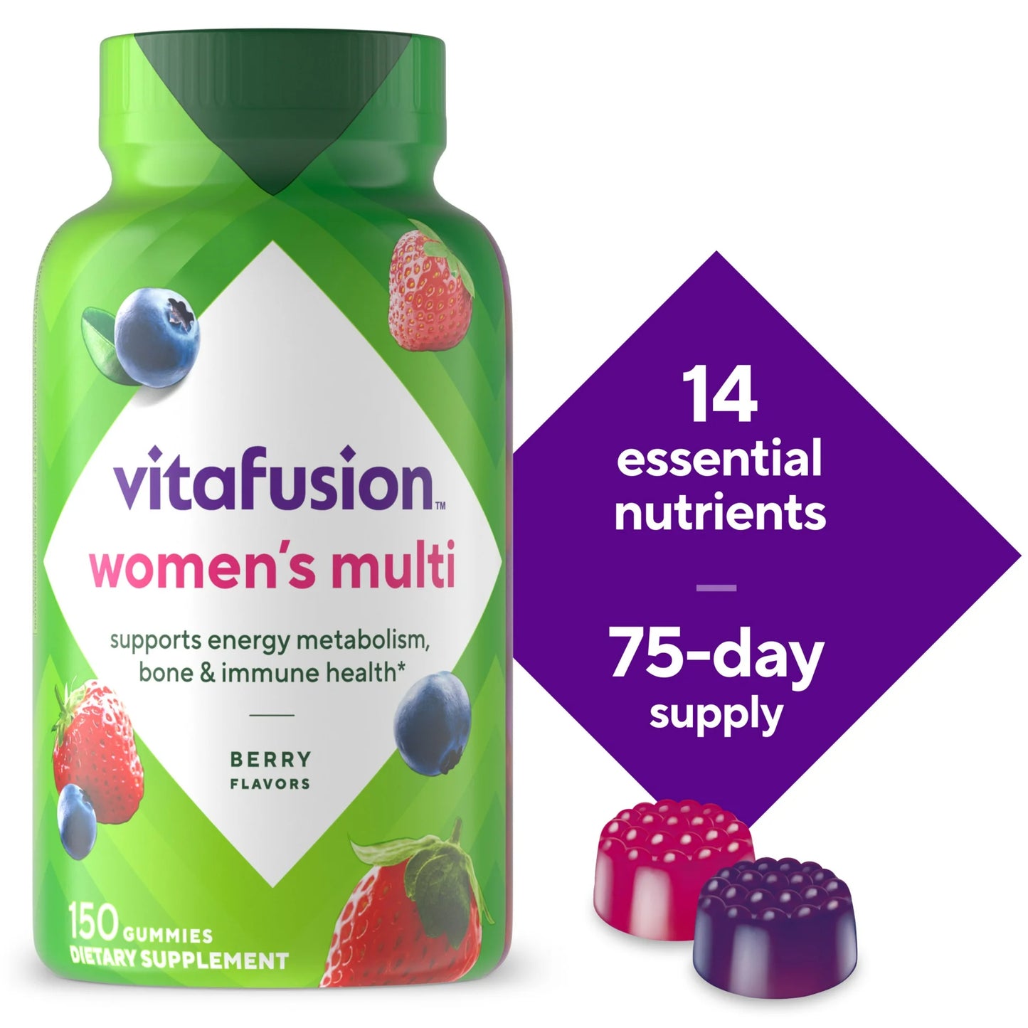 vitafusion Gomitas Multivitamínicas para Mujer Vitaminas Diarias para Mujeres, Sabor a Bayas, 150 Unidades